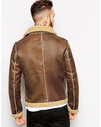 Asos Brand Biker Jacket In Faux Shearling