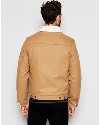 Asos Brand Wool Bomber With Faux Shearling Lining And Collar