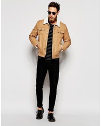 Asos Brand Wool Bomber With Faux Shearling Lining And Collar