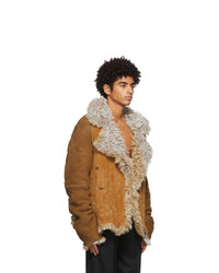 Ann Demeulemeester Brown And Off White Shearling Jacket