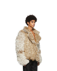 Ann Demeulemeester Brown And Off White Shearling Jacket