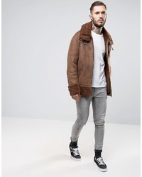 Asos Oversized Faux Shearling Jacket In Brown