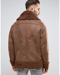 Asos Oversized Faux Shearling Jacket In Brown
