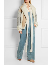 Chloé Oversized Shearling And Quilted Cotton Jersey Jacket Cream
