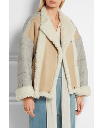 Chloé Oversized Shearling And Quilted Cotton Jersey Jacket Cream