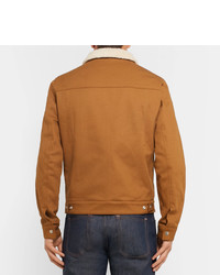 Sandro Slim Fit Faux Shearling Lined Cotton Twill Jacket