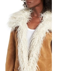 Sun & Shadow Suede Jacket With Faux Shearling Trim
