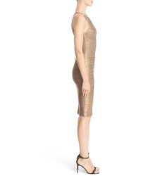 Herve Leger Renata Woodgrain Metallic Foil Bandage Dress