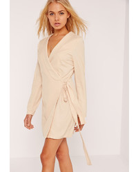 Missguided Tie Side Shift Dress Nude