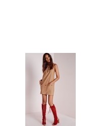 Missguided Plunge Lace Up Swing Dress Tan