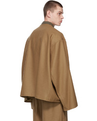 Hed Mayner Tan Wool Collarless Cropped Jacket