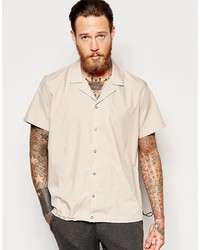 Asos Camel Shirt With Revere Collar And Elasticated Hem In Regular Fit
