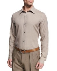Tom Ford Linen Point Collar Slim Fit Shirt Tan