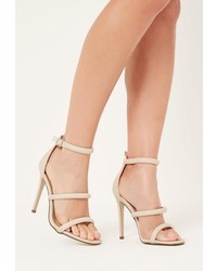 Missguided Nude Rounded Three Strap Barely There Heels