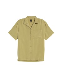 River Island Short Sleeve Lyocell Button Up Camp Shirt In Khaki At Nordstrom