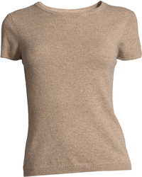 Neiman Marcus Cashmere Short Sleeve Pullover Top Tan