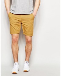 Asos Brand Skinny Chino Shorts In Warm Camel