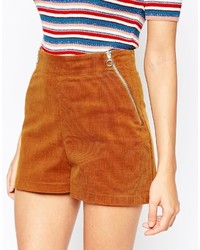 Asos Cord Shorts With Ring Pull Zips