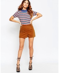 Asos Cord Shorts With Ring Pull Zips