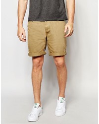 Pull&Bear Denim Shorts In Tan In Regular Fit