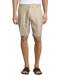Neiman Marcus Solid Linen Shorts Pebble