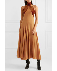 Haider Ackermann Asymmetric Silk De Chine And Velvet Maxi Dress