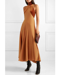 Haider Ackermann Asymmetric Silk De Chine And Velvet Maxi Dress