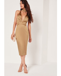 Missguided Silky Choker Detail Cut Out Midi Dress Gold