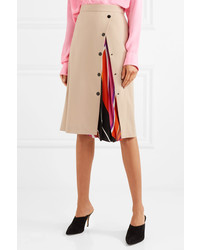 Emilio Pucci Twill Paneled Silk Blend Midi Skirt Beige