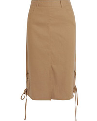 See by Chloe See By Chlo Lace Up Linen Blend Midi Skirt Camel