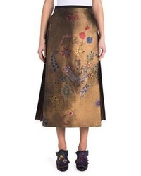 Fendi Side Pleat Jacquard Midi Skirt