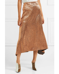 Jil Sander Silk Blend Lurex Midi Skirt Copper