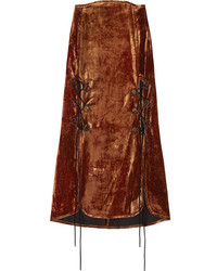 Ellery The Blues Lace Up Crushed Velvet Midi Skirt Copper