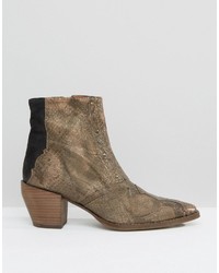 Free People Nevada Thunder Brown Snake Effect Western Ankle Boots