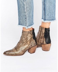 Free People Nevada Thunder Brown Snake Effect Western Ankle Boots