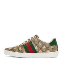 Gucci Beige Gg Supreme Ace Bee Sneakers