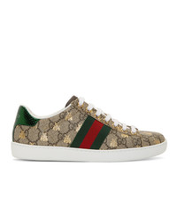 Gucci Beige Gg Supreme Ace Bee Sneakers