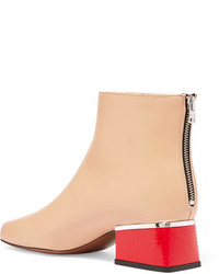 Marni Python Trimmed Leather Ankle Boots Beige