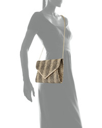 Neiman Marcus Faux Leather Snake Embossed Envelope Clutch Bag Beige