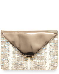 Etienne Aigner Forester Snake Embossed Leather Metallic Envelope Clutch Snowmulti