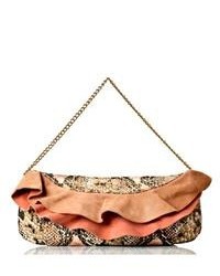 Vintage Reign Leather Snake Embossed Ruffle Clutch