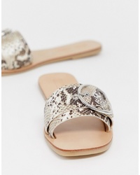 ASOS DESIGN Factual Flat Sandals In Snake