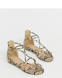 Simply Be Wide Fit Simply Be Wide Foot Flat Sandals With Cross Front Detail In Snake
