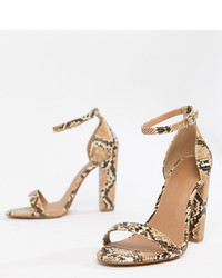ASOS DESIGN Wide Fit Highball Barely There Heeled Sandals In Snake