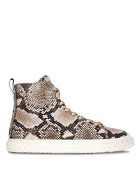 Tan Snake Leather High Top Sneakers