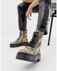 Bronx Snake Print Leather Chunky Lace Up Boots