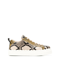 Tan Snake Leather Low Top Sneakers