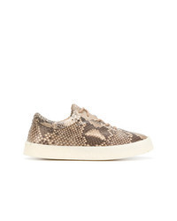 Tan Snake Leather Low Top Sneakers