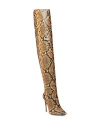 Tan Snake Leather Over The Knee Boots