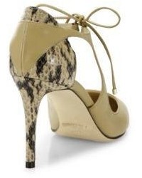 Jimmy Choo Vanessa Cutout Leather Snakeskin Front Tie Pumps